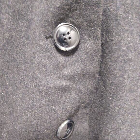 Hazel Long Black Large Button Down Wool Coat Removable Faux Fur Jacket - Picture 8 of 8